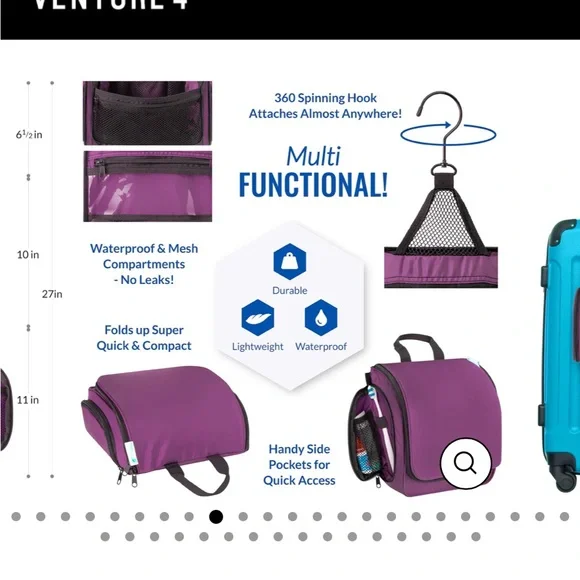 Venture 4th hanging travel toiletry bag, purple. - Picture 12 of 13